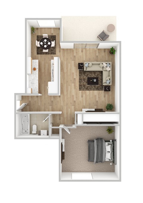 Floor plan for 1 bed, 1 bath, 650 sqft